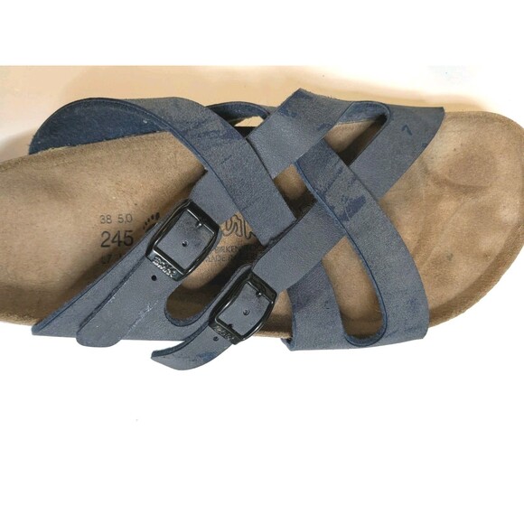 Birki’s Birkenstock Sandals Calais Navy Criss Cross Sz 38 Women's 7 M5 Narrow - Picture 7 of 10